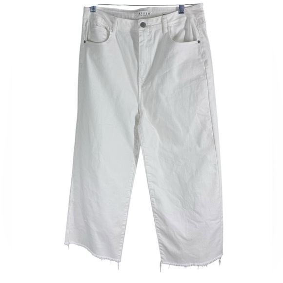 Risen high rise cropped wide leg raw hem denim. Size 32 - Picture 1 of 4